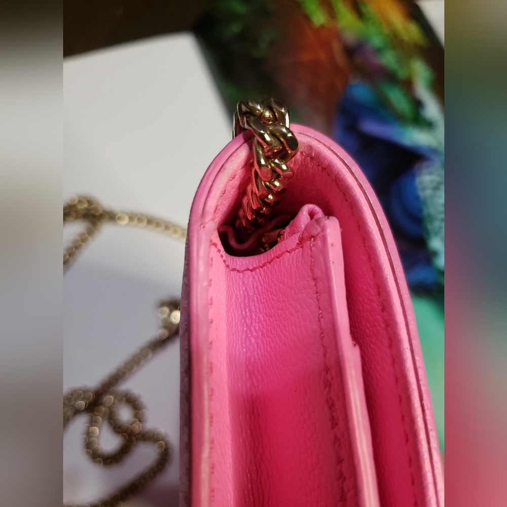 Versace Grained Calfskin Palazzo Chain Bag Crossbody  Shoulder  Pink Barbie - Picture 8 of 17